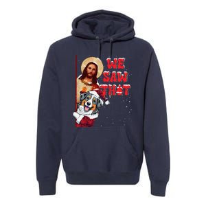 Jesus And Australian Shepherd We Saw That Funny Christmas Premium Hoodie