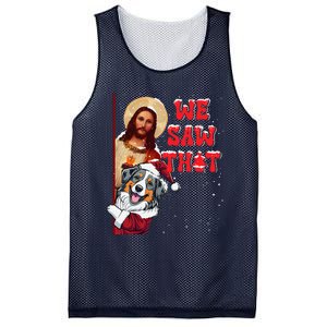 Jesus And Australian Shepherd We Saw That Funny Christmas Mesh Reversible Basketball Jersey Tank