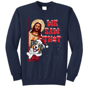 Jesus And Australian Shepherd We Saw That Funny Christmas Tall Sweatshirt