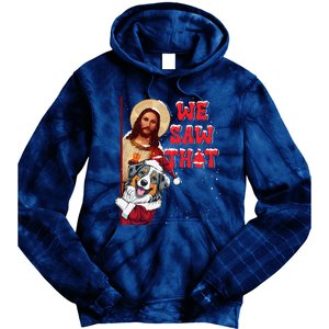 Jesus And Australian Shepherd We Saw That Funny Christmas Tie Dye Hoodie