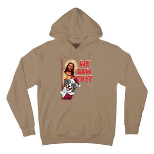 Jesus And Australian Shepherd We Saw That Funny Christmas Hoodie