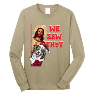 Jesus And Australian Shepherd We Saw That Funny Christmas Long Sleeve Shirt