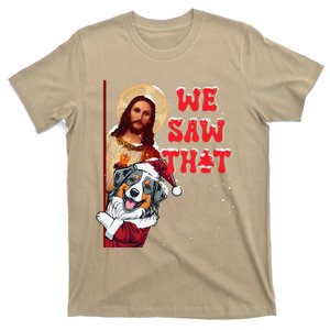 Jesus And Australian Shepherd We Saw That Funny Christmas T-Shirt