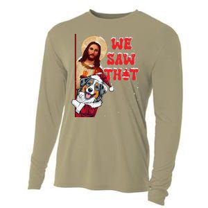 Jesus And Australian Shepherd We Saw That Funny Christmas Cooling Performance Long Sleeve Crew