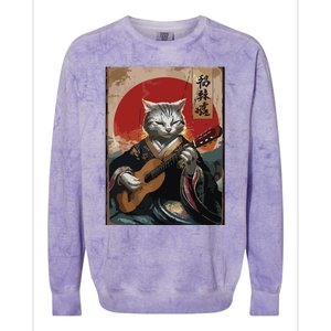 Japanese Anime Art Samurai Cat Guitarist Colorblast Crewneck Sweatshirt