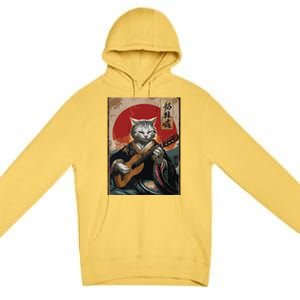 Japanese Anime Art Samurai Cat Guitarist Premium Pullover Hoodie