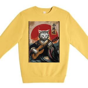 Japanese Anime Art Samurai Cat Guitarist Premium Crewneck Sweatshirt