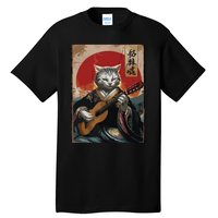 Japanese Anime Art Samurai Cat Guitarist Tall T-Shirt