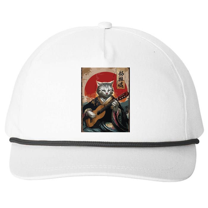 Japanese Anime Art Samurai Cat Guitarist Snapback Five-Panel Rope Hat