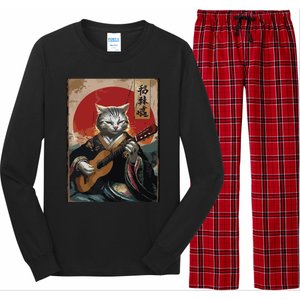 Japanese Anime Art Samurai Cat Guitarist Long Sleeve Pajama Set