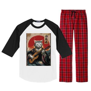 Japanese Anime Art Samurai Cat Guitarist Raglan Sleeve Pajama Set