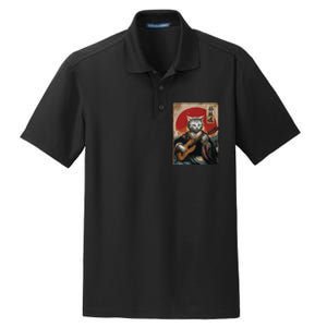 Japanese Anime Art Samurai Cat Guitarist Dry Zone Grid Polo