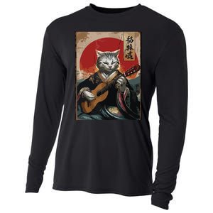 Japanese Anime Art Samurai Cat Guitarist Cooling Performance Long Sleeve Crew