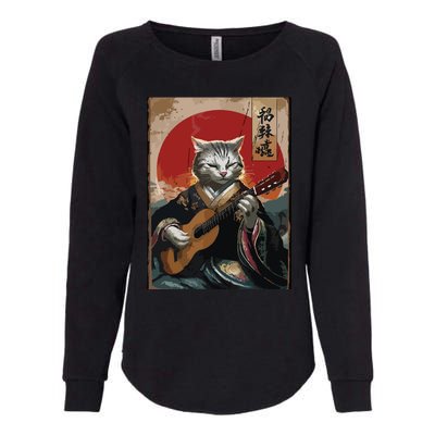 Japanese Anime Art Samurai Cat Guitarist Womens California Wash Sweatshirt