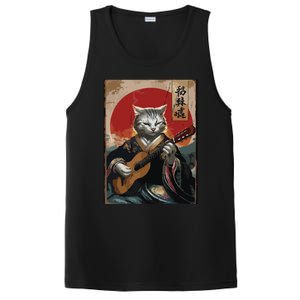 Japanese Anime Art Samurai Cat Guitarist PosiCharge Competitor Tank