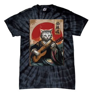 Japanese Anime Art Samurai Cat Guitarist Tie-Dye T-Shirt