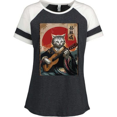 Japanese Anime Art Samurai Cat Guitarist Enza Ladies Jersey Colorblock Tee