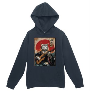 Japanese Anime Art Samurai Cat Guitarist Urban Pullover Hoodie