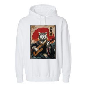 Japanese Anime Art Samurai Cat Guitarist Garment-Dyed Fleece Hoodie