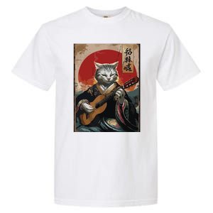 Japanese Anime Art Samurai Cat Guitarist Garment-Dyed Heavyweight T-Shirt