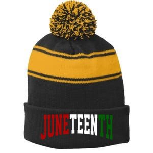 Juneteenth African American Stripe Pom Pom Beanie