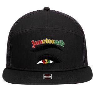 Juneteenth African American Woman Eye 7 Panel Mesh Trucker Snapback Hat