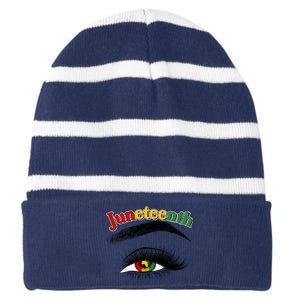 Juneteenth African American Woman Eye Striped Beanie with Solid Band