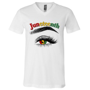 Juneteenth African American Woman Eye V-Neck T-Shirt