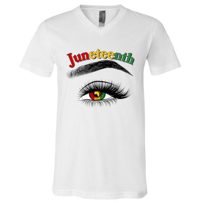 Juneteenth African American Woman Eye V-Neck T-Shirt