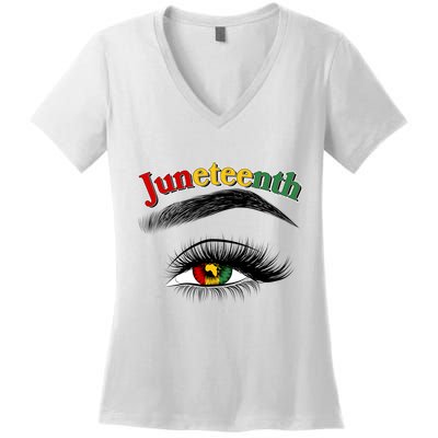 Juneteenth African American Woman Eye Women's V-Neck T-Shirt