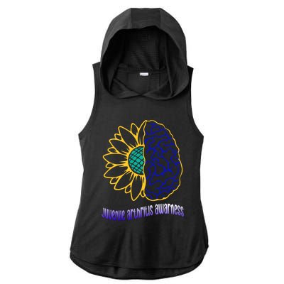 Juvenile Arthritis Awareness Month Sunflower Blue Ribbon Gift Ladies PosiCharge Tri-Blend Wicking Draft Hoodie Tank