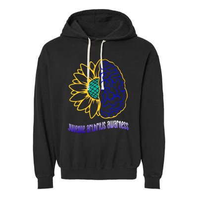 Juvenile Arthritis Awareness Month Sunflower Blue Ribbon Gift Garment-Dyed Fleece Hoodie