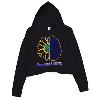 Juvenile Arthritis Awareness Month Sunflower Blue Ribbon Gift Crop Fleece Hoodie