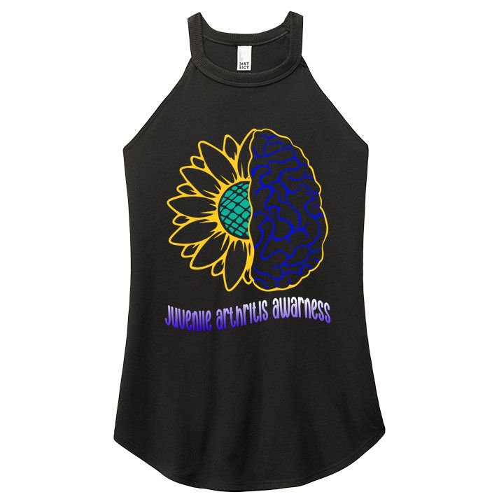 Juvenile Arthritis Awareness Month Sunflower Blue Ribbon Gift Women's Perfect Tri Rocker Tank