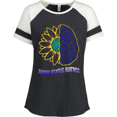 Juvenile Arthritis Awareness Month Sunflower Blue Ribbon Gift Enza Ladies Jersey Colorblock Tee