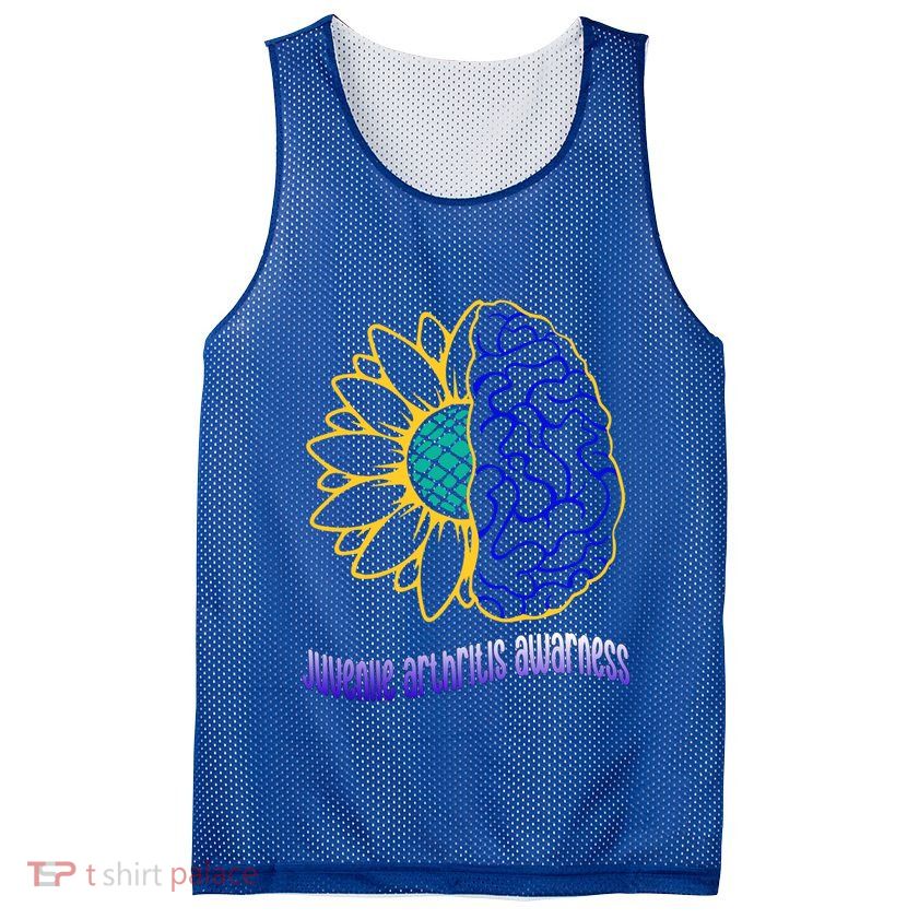 Juvenile Arthritis Awareness Month Sunflower Blue Ribbon Gift Mesh Reversible Basketball Jersey Tank
