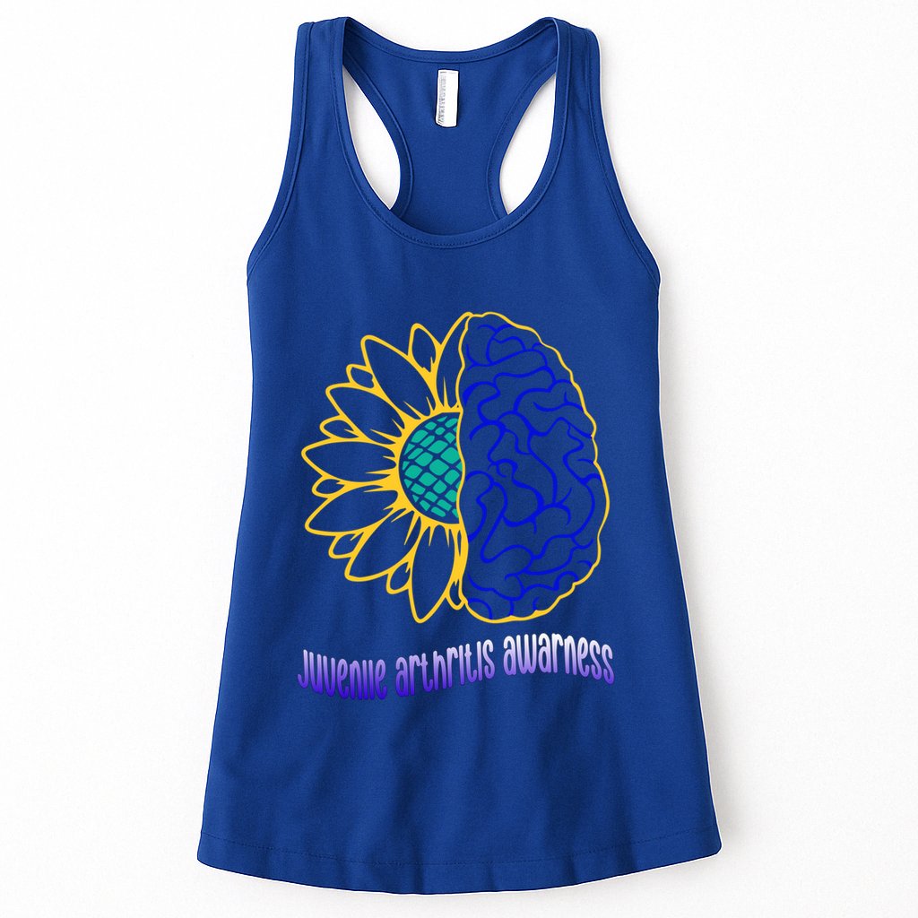 Juvenile Arthritis Awareness Month Sunflower Blue Ribbon Gift Womens Tank Top