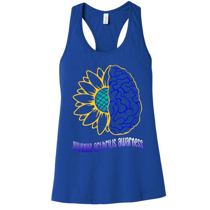 Juvenile Arthritis Awareness Month Sunflower Blue Ribbon Gift Women's Racerback Tank