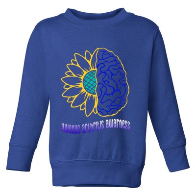 Juvenile Arthritis Awareness Month Sunflower Blue Ribbon Gift Toddler Sweatshirt