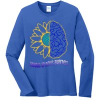 Juvenile Arthritis Awareness Month Sunflower Blue Ribbon Gift Ladies Long Sleeve Shirt