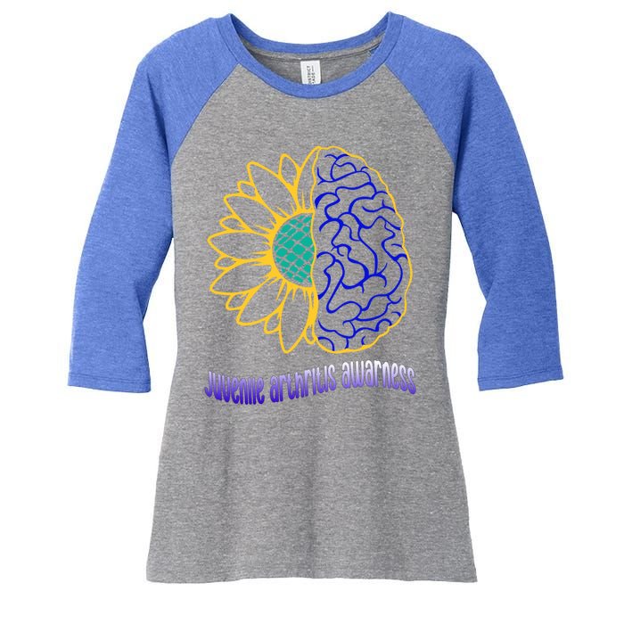 Juvenile Arthritis Awareness Month Sunflower Blue Ribbon Gift Women's Tri-Blend 3/4-Sleeve Raglan Shirt