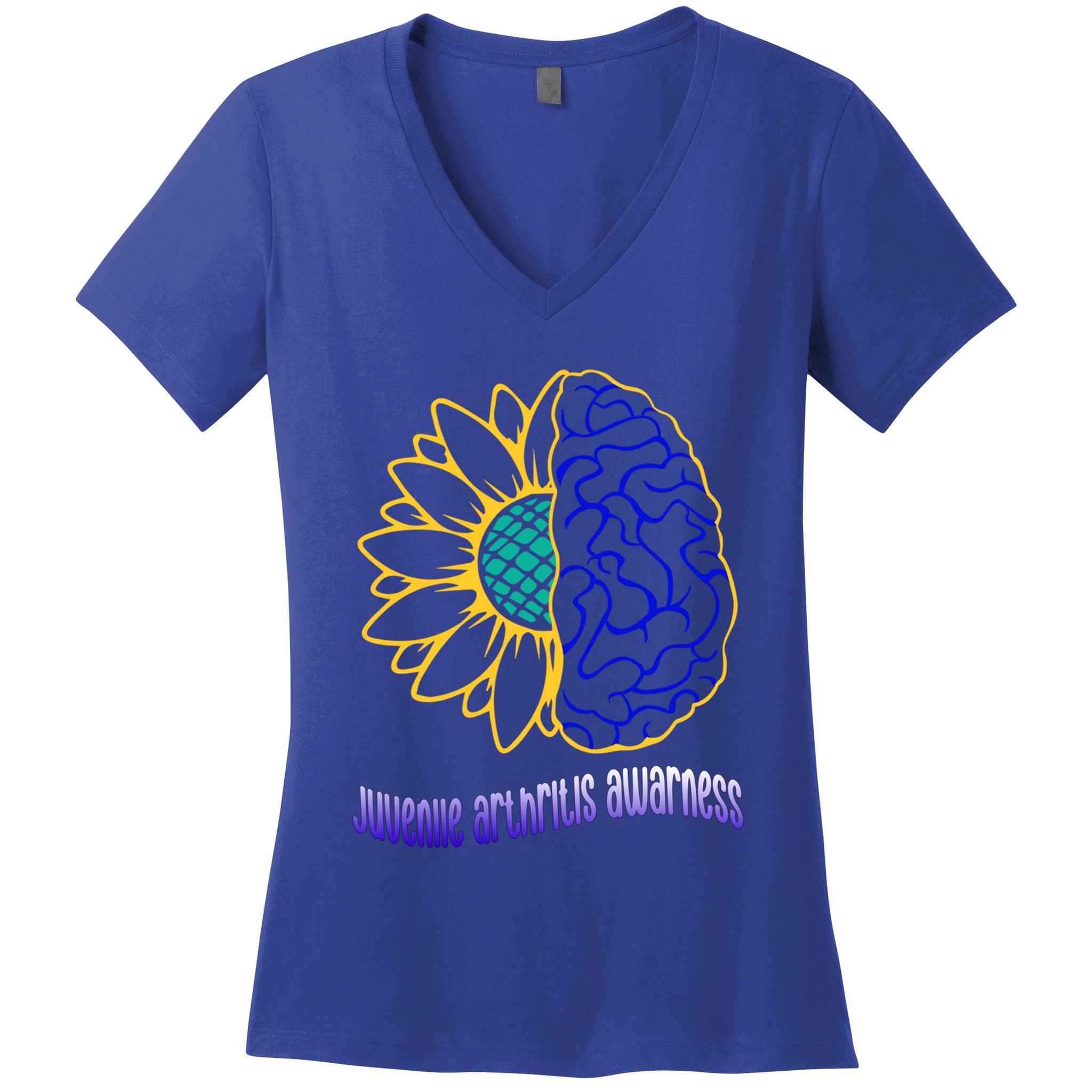 Juvenile Arthritis Awareness Month Sunflower Blue Ribbon Gift Women's V-Neck T-Shirt