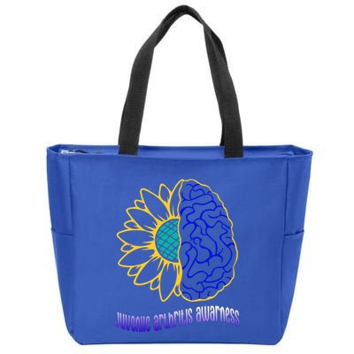 Juvenile Arthritis Awareness Month Sunflower Blue Ribbon Gift Zip Tote Bag