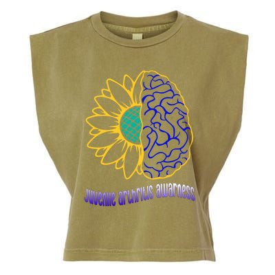 Juvenile Arthritis Awareness Month Sunflower Blue Ribbon Gift Garment-Dyed Women's Muscle Tee