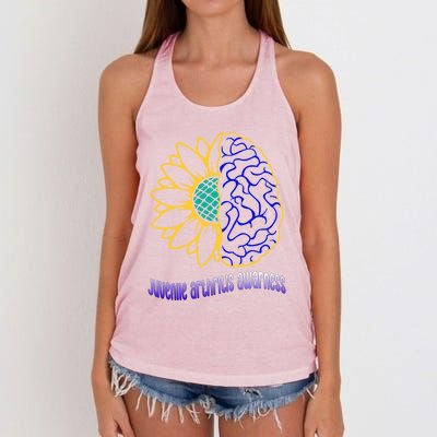 Juvenile Arthritis Awareness Month Sunflower Blue Ribbon Gift Women's Knotted Racerback Tank