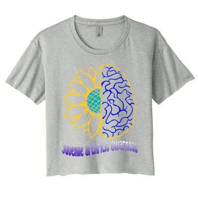 Juvenile Arthritis Awareness Month Sunflower Blue Ribbon Gift Women's Crop Top Tee