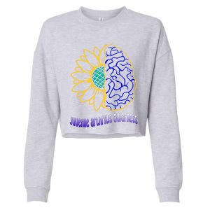 Juvenile Arthritis Awareness Month Sunflower Blue Ribbon Gift Cropped Pullover Crew