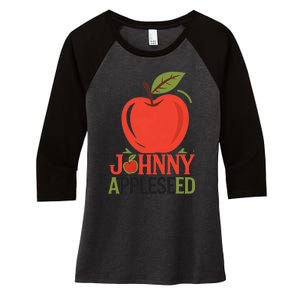 Johnny Appleseed Apple Day Sept 26 Orchard Nursery Women's Tri-Blend 3/4-Sleeve Raglan Shirt