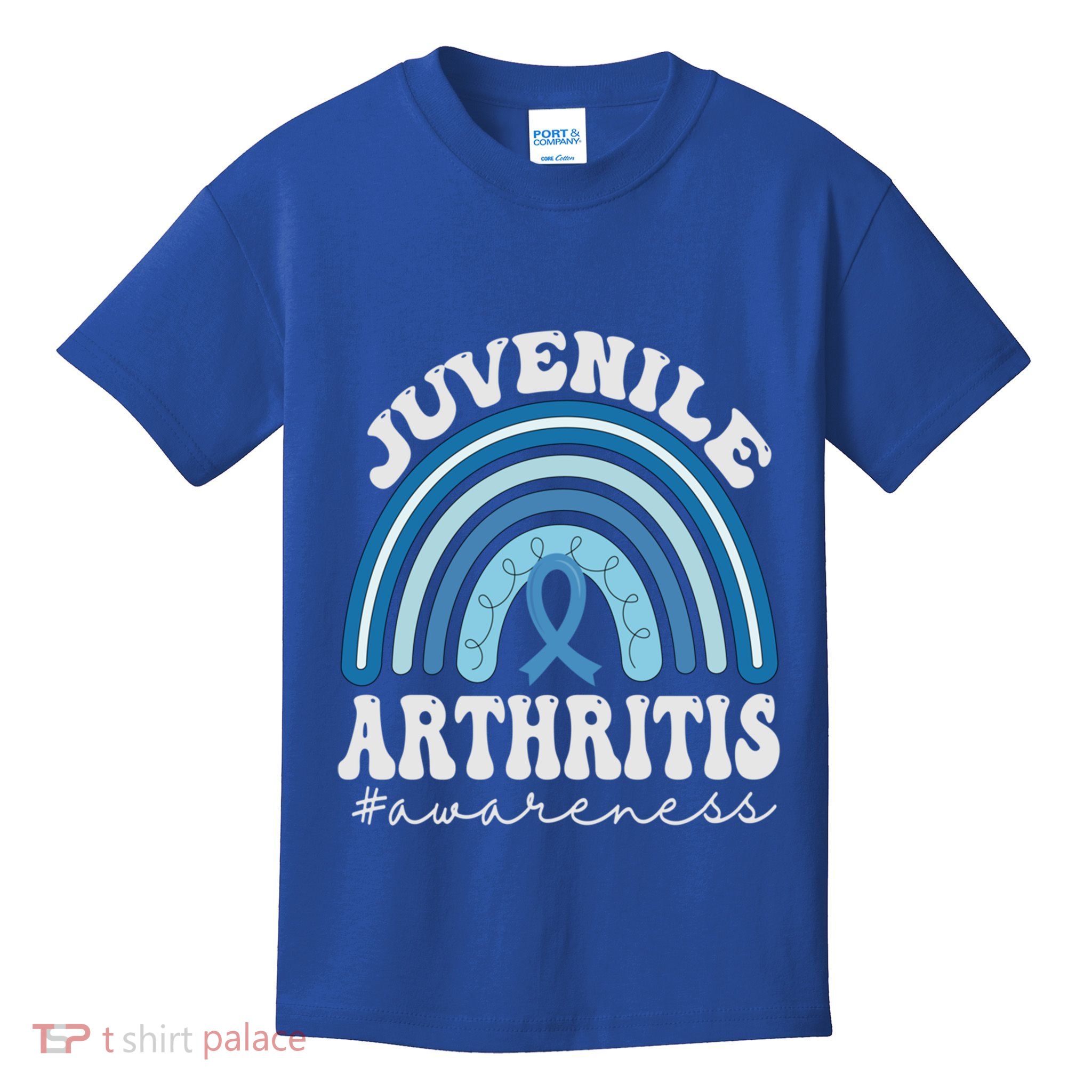 Juvenile Arthritis Awareness Month Blue Rainbow Ribbon Gift Kids T-Shirt