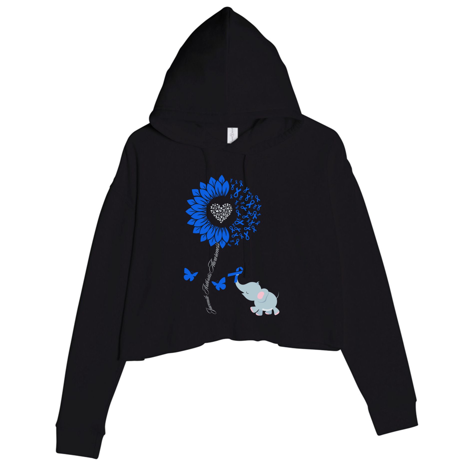 Juvenile Arthritis Awareness Sunflower Elephant Butterfly Gift Crop Fleece Hoodie